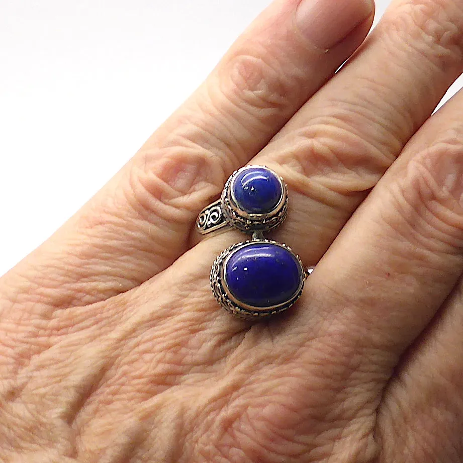 Lapis Lazuli Ring ~ 2 stone Celtic, 925 Silver G6