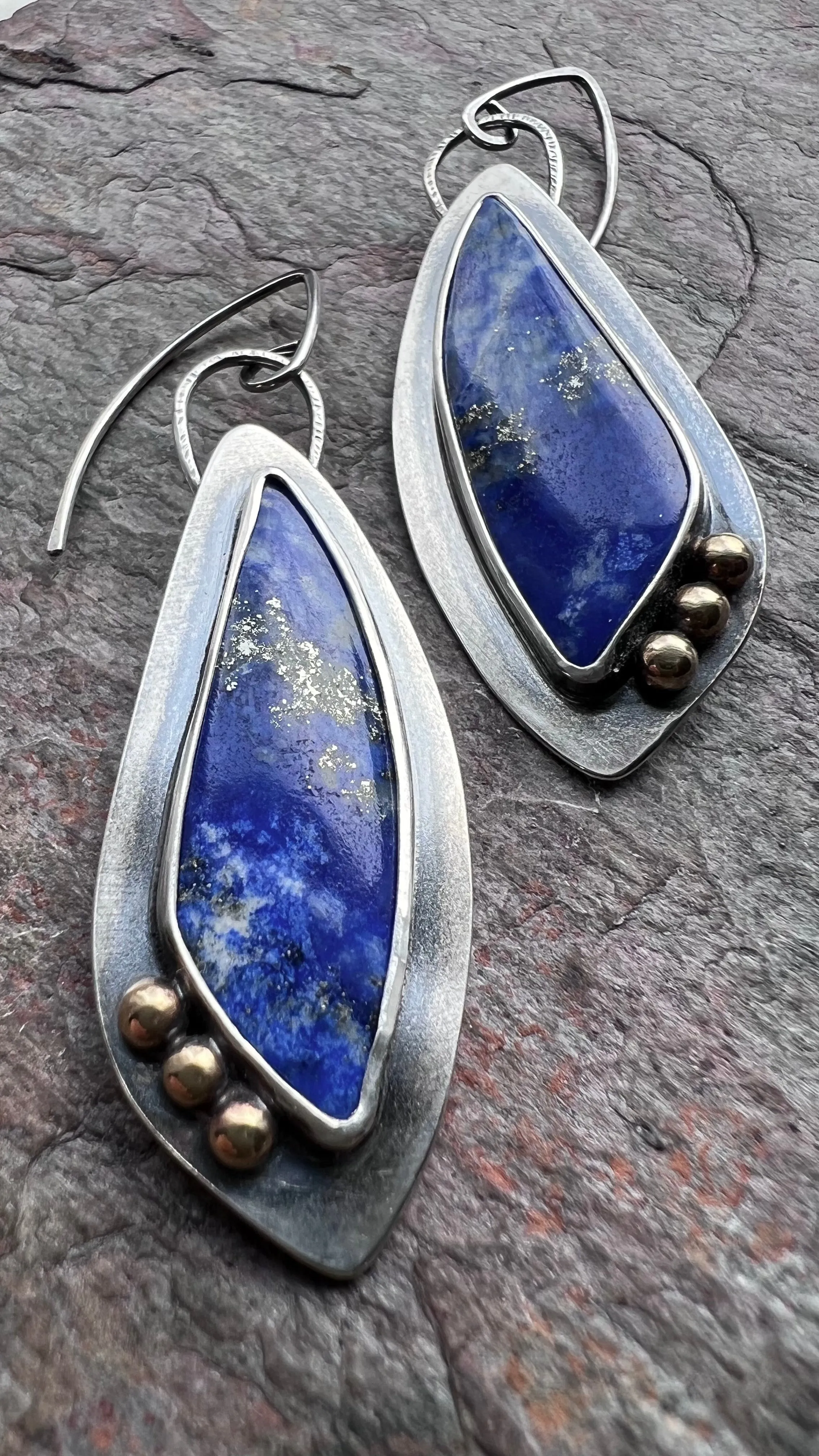 Lapis Lazuli Sterling Silver Earrings - Handmade One-of-a-kind Earrings