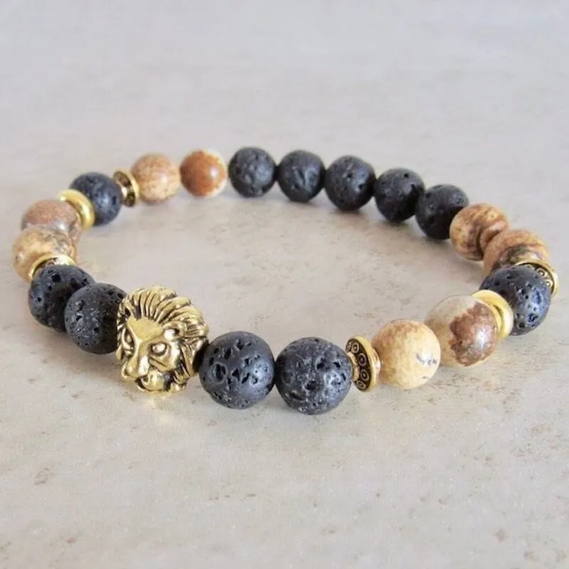 Lava Stone and Picture Jasper Bracelet