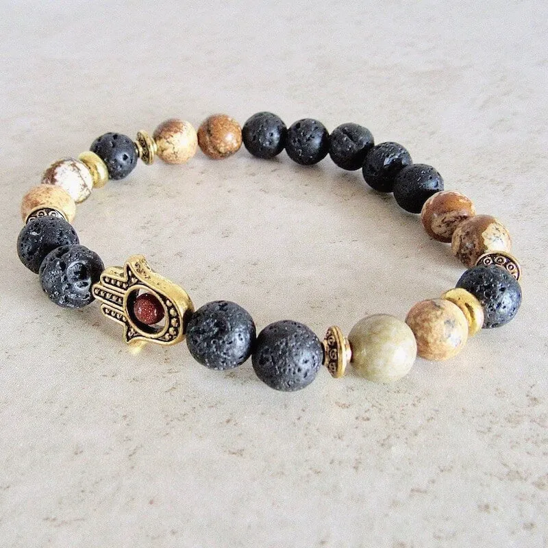 Lava Stone and Picture Jasper Bracelet