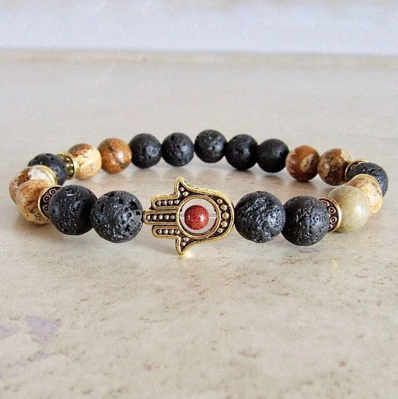 Lava Stone and Picture Jasper Bracelet