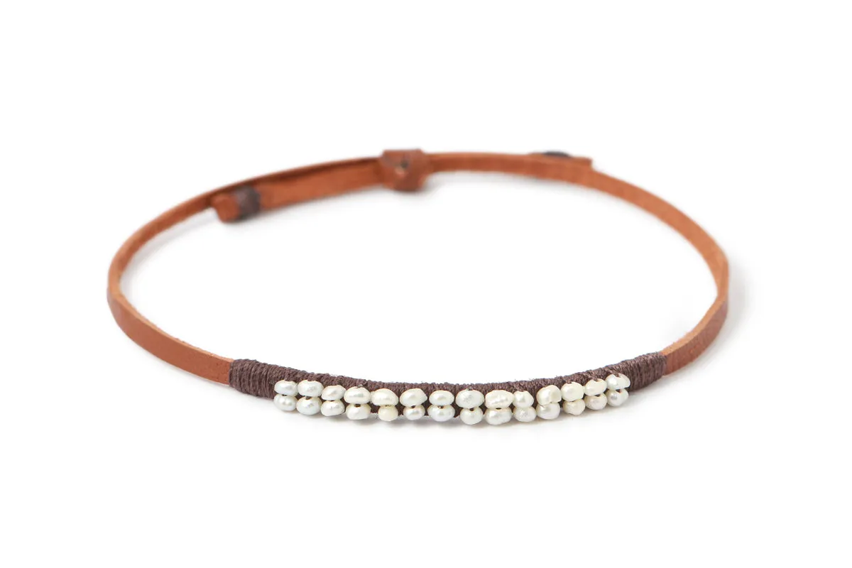 Leather Bracelet with Pearl by See Real Flowers