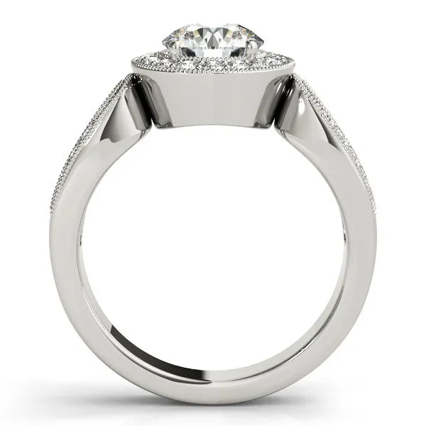 Loop Shank Diamond Halo Ring Moissanite Center - Ina