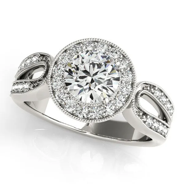 Loop Shank Diamond Halo Ring Moissanite Center - Ina
