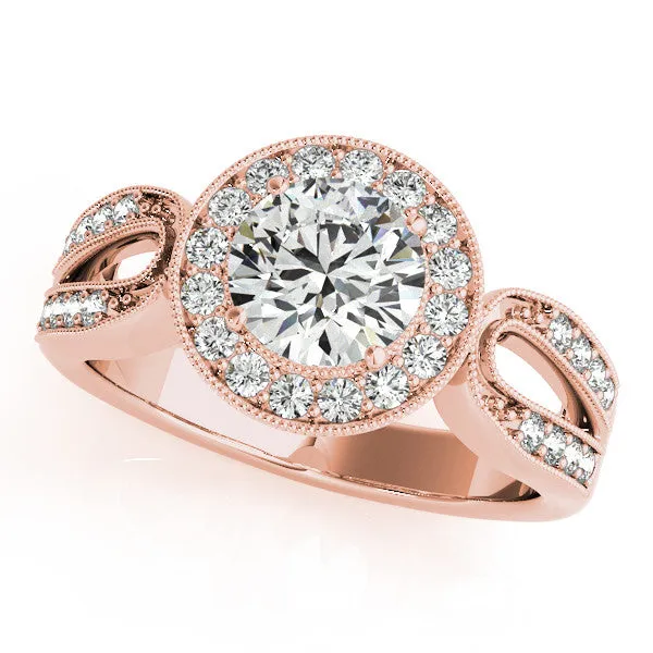 Loop Shank Diamond Halo Ring Moissanite Center - Ina