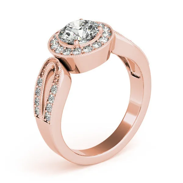 Loop Shank Diamond Halo Ring Moissanite Center - Ina