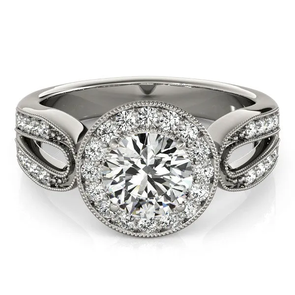 Loop Shank Diamond Halo Ring Moissanite Center - Ina