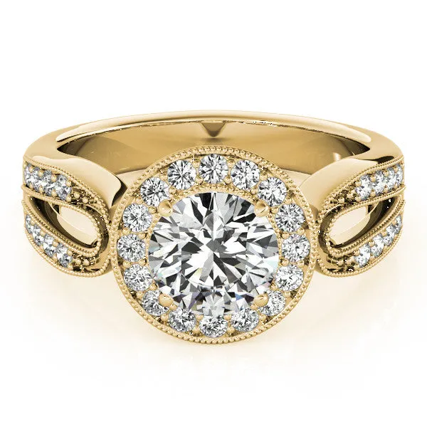 Loop Shank Diamond Halo Ring Moissanite Center - Ina