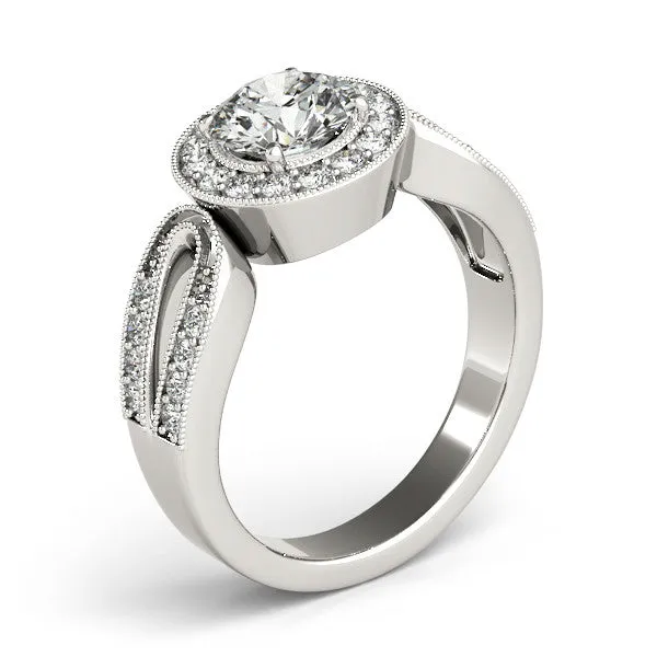 Loop Shank Diamond Halo Ring Moissanite Center - Ina