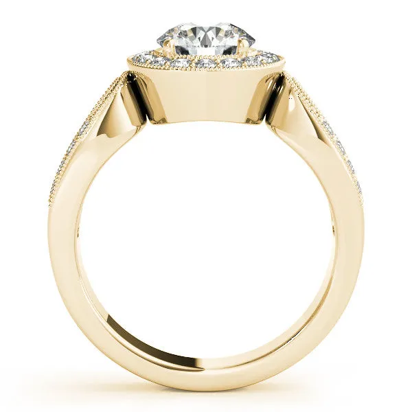 Loop Shank Diamond Halo Ring Moissanite Center - Ina