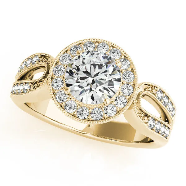 Loop Shank Diamond Halo Ring Moissanite Center - Ina