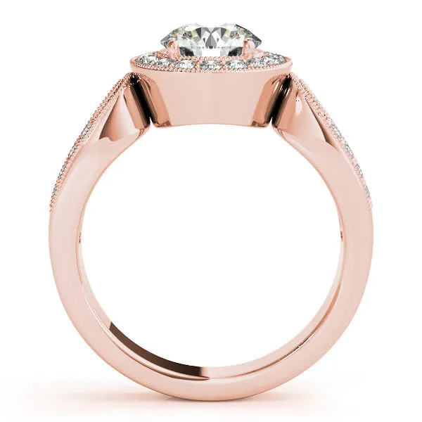 Loop Shank Diamond Halo Ring Moissanite Center - Ina