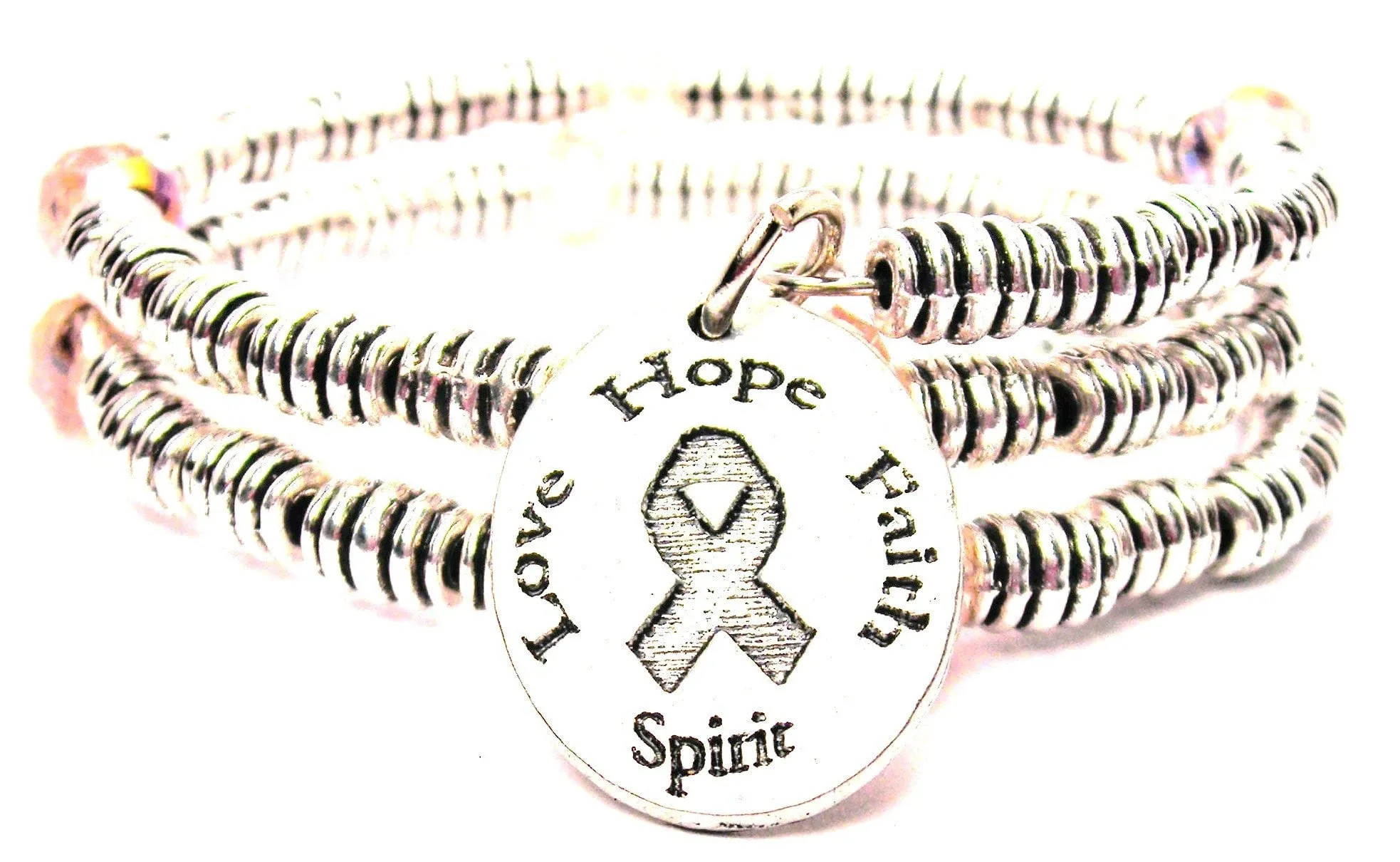 Love Hope Faith Spirit Awareness Ribbon Curly Coil Wrap Style Bangle Bracelet