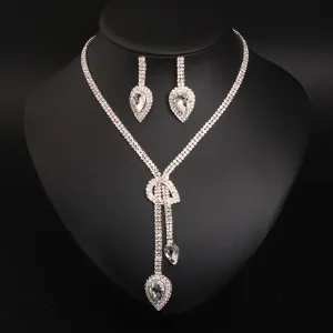 Luxury Glitter Rhinestone Necklace Earrings Sets for Wedding Party Brida Dress Accessories Eardrop Choker Ladies Gifts