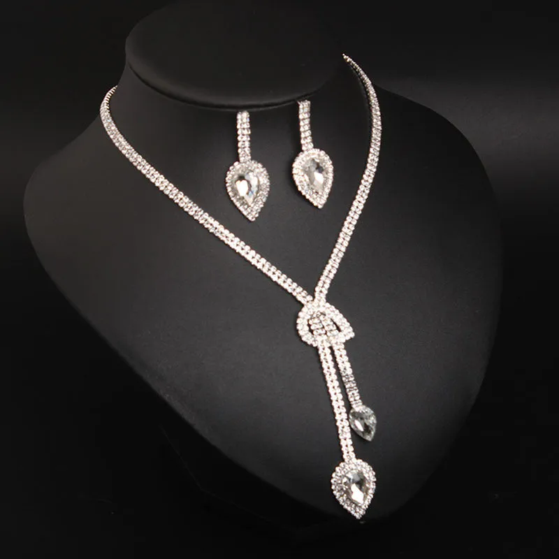 Luxury Glitter Rhinestone Necklace Earrings Sets for Wedding Party Brida Dress Accessories Eardrop Choker Ladies Gifts