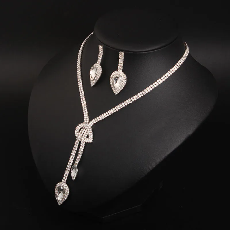 Luxury Glitter Rhinestone Necklace Earrings Sets for Wedding Party Brida Dress Accessories Eardrop Choker Ladies Gifts