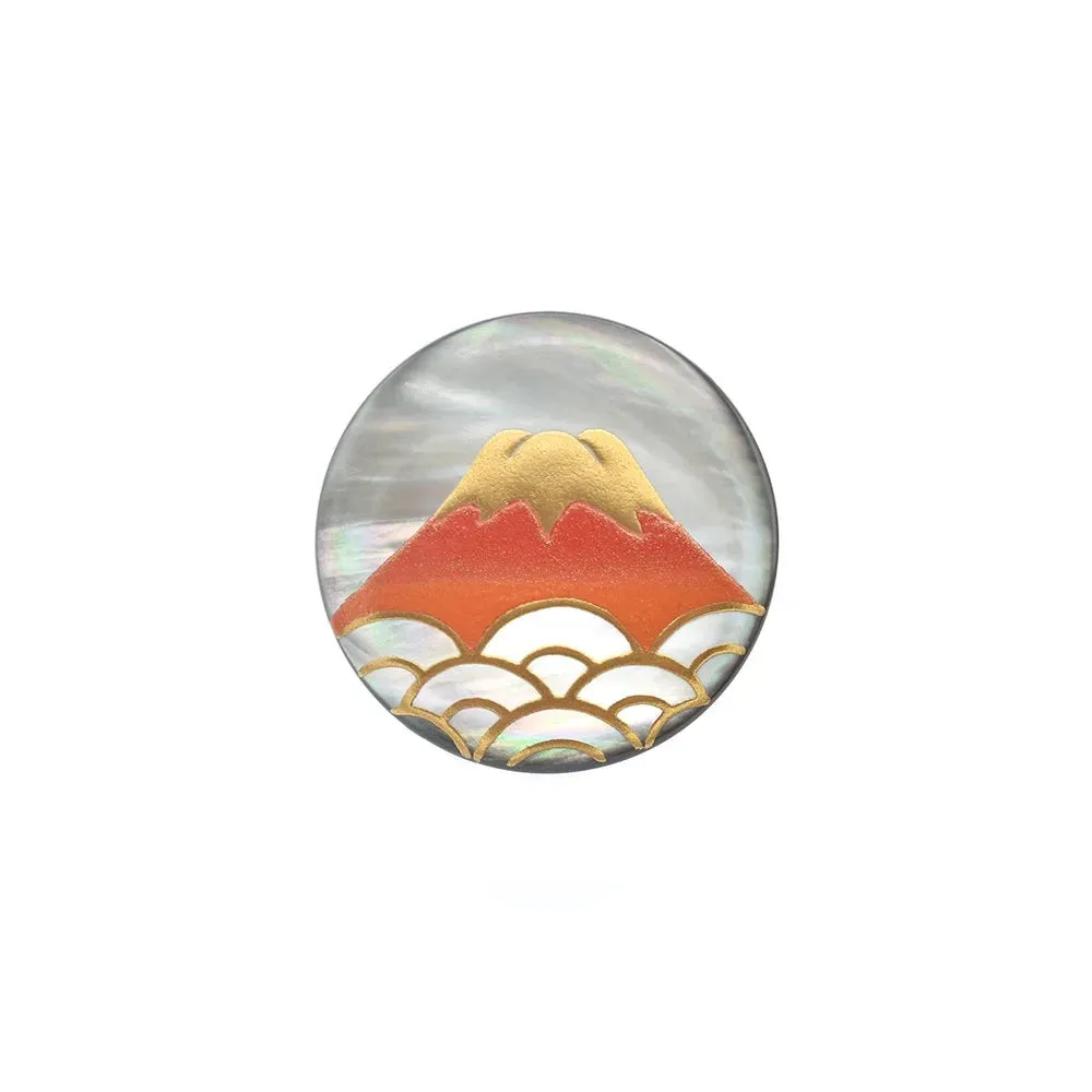 Maki-e Urushi Lacquer Brooch - Black Lip Oyster Pearl Shell / Mt. Fuji Red -, Traditional Japanese Urushi Lacquer Jewelry