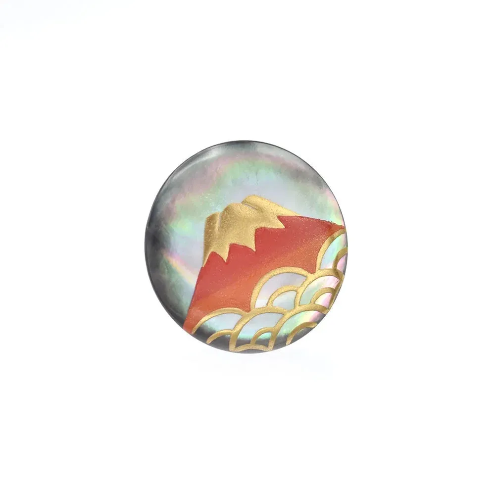 Maki-e Urushi Lacquer Brooch - Black Lip Oyster Pearl Shell / Mt. Fuji Red -, Traditional Japanese Urushi Lacquer Jewelry
