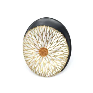 Maki-e Urushi Lacquer Brooch - White South Sea Pearl Shell / Chrysanthemum  -, Traditional Japanese Urushi Lacquer Jewelry