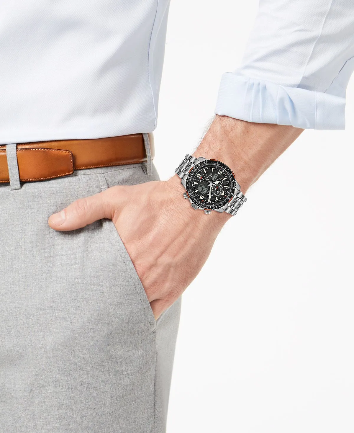 Men's Eco-Drive Promaster Skyhawk A-T Titanium Bracelet Analog Digital Watch 45mm Citizen