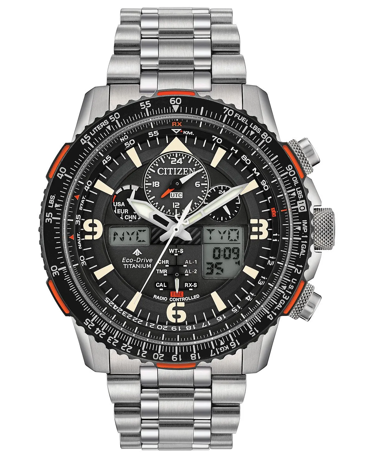 Men's Eco-Drive Promaster Skyhawk A-T Titanium Bracelet Analog Digital Watch 45mm Citizen