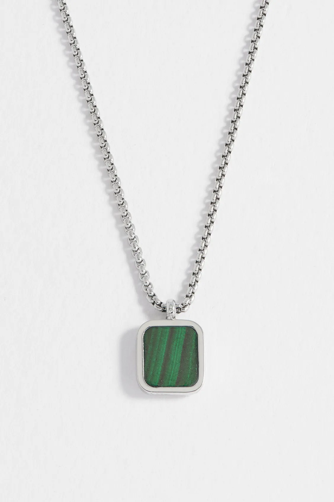 Mens Square Gemstone Pendant Necklace