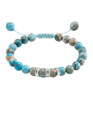 Men's Turquoise Imperial Jasper Engravable Bead Bracelet - 925 Sterling Silver