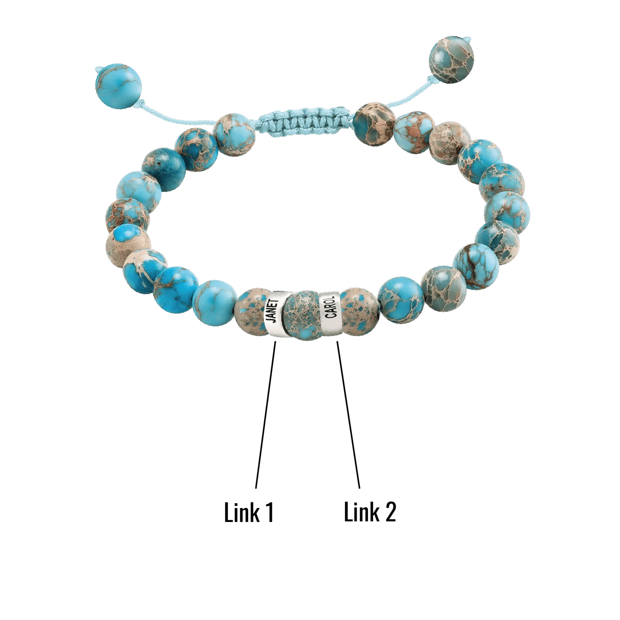 Men's Turquoise Imperial Jasper Engravable Bead Bracelet - 925 Sterling Silver