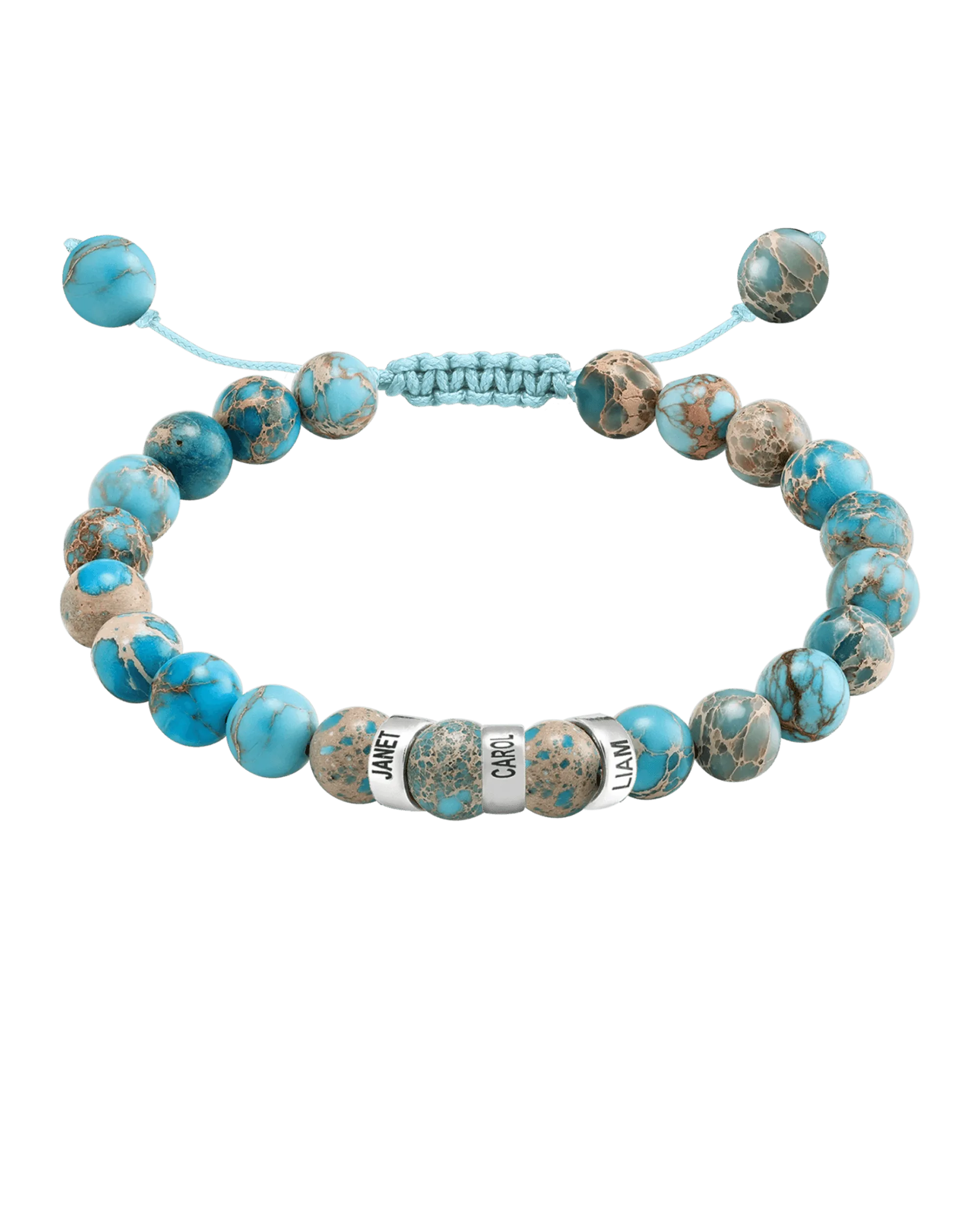 Men's Turquoise Imperial Jasper Engravable Bead Bracelet - 925 Sterling Silver