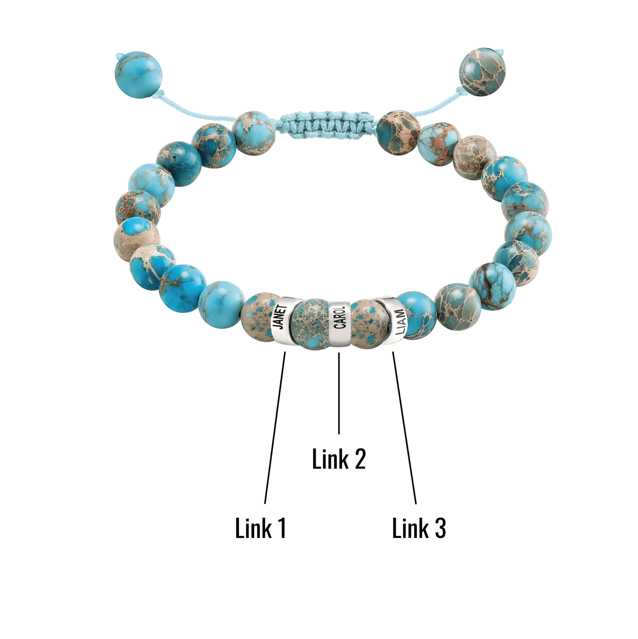 Men's Turquoise Imperial Jasper Engravable Bead Bracelet - 925 Sterling Silver