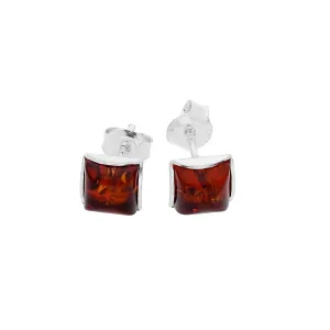 MILENA Stud Earrings Silver and Cherry Amber Square 6mm