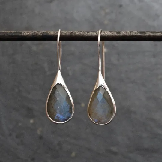Minimal Gemstone Teardrop Earrings