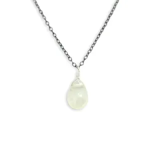 Necklace - Pale Green Prehnite Gemstone Oxidized Sterling by Foamy Wader