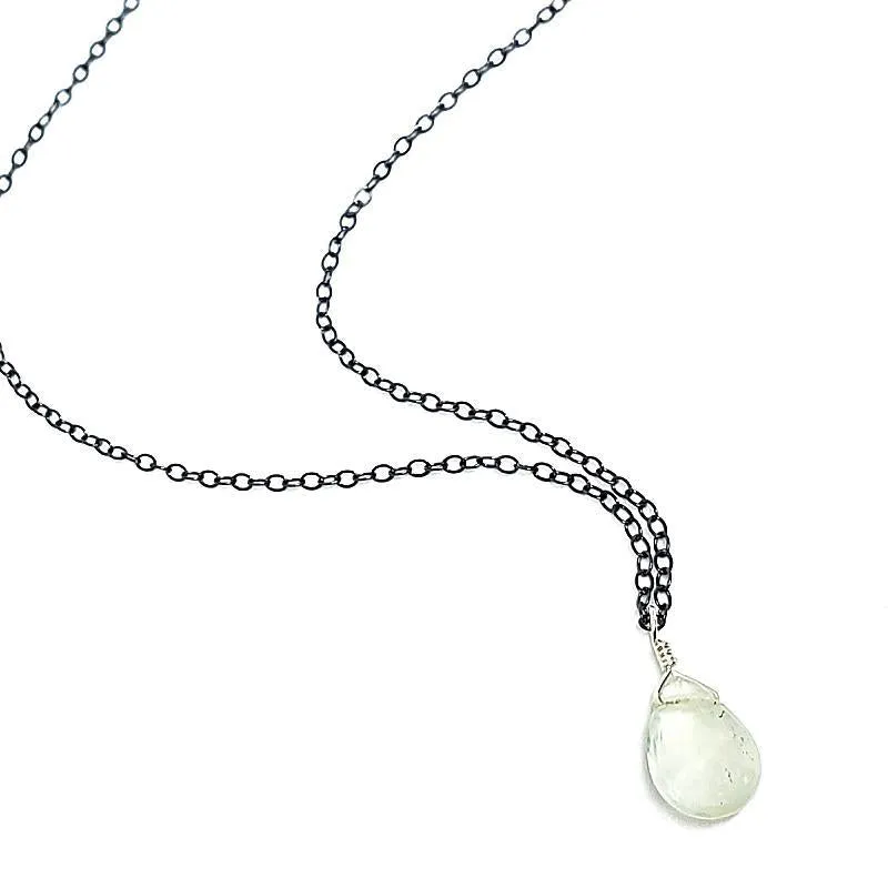 Necklace - Pale Green Prehnite Gemstone Oxidized Sterling by Foamy Wader