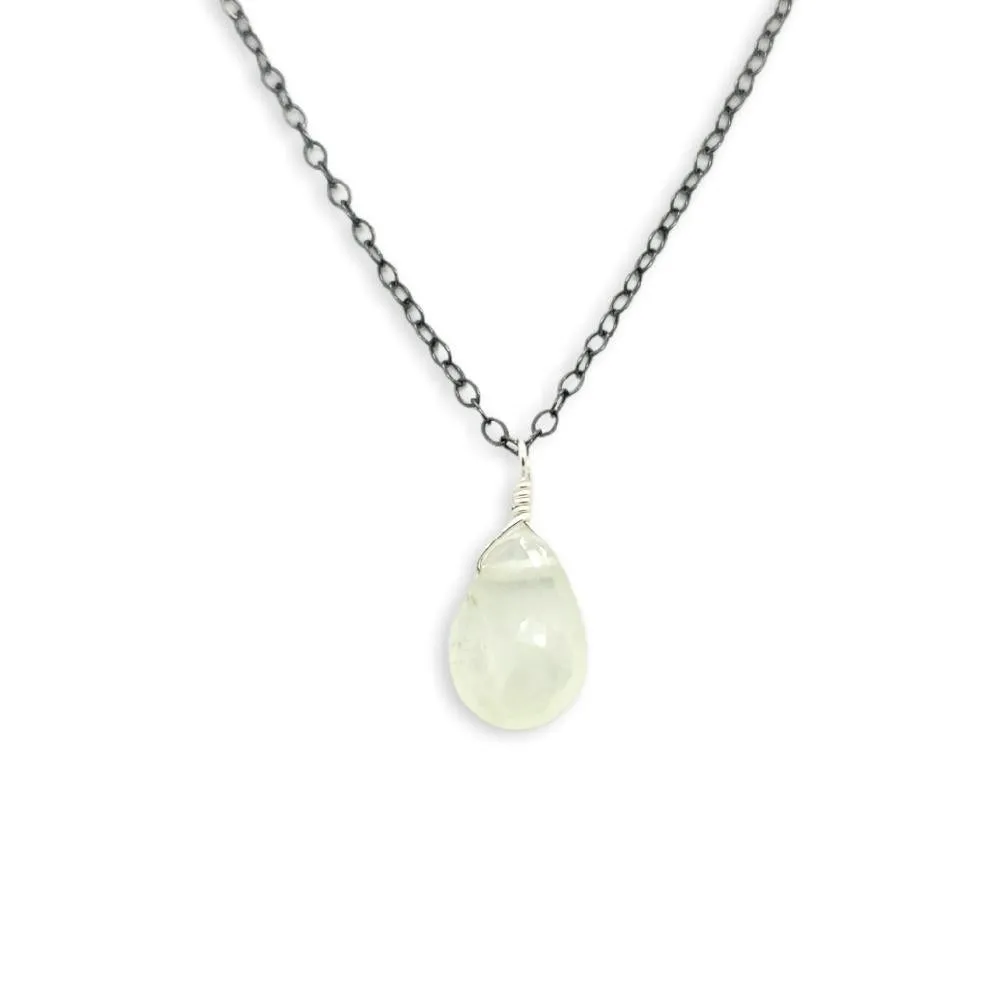 Necklace - Pale Green Prehnite Gemstone Oxidized Sterling by Foamy Wader