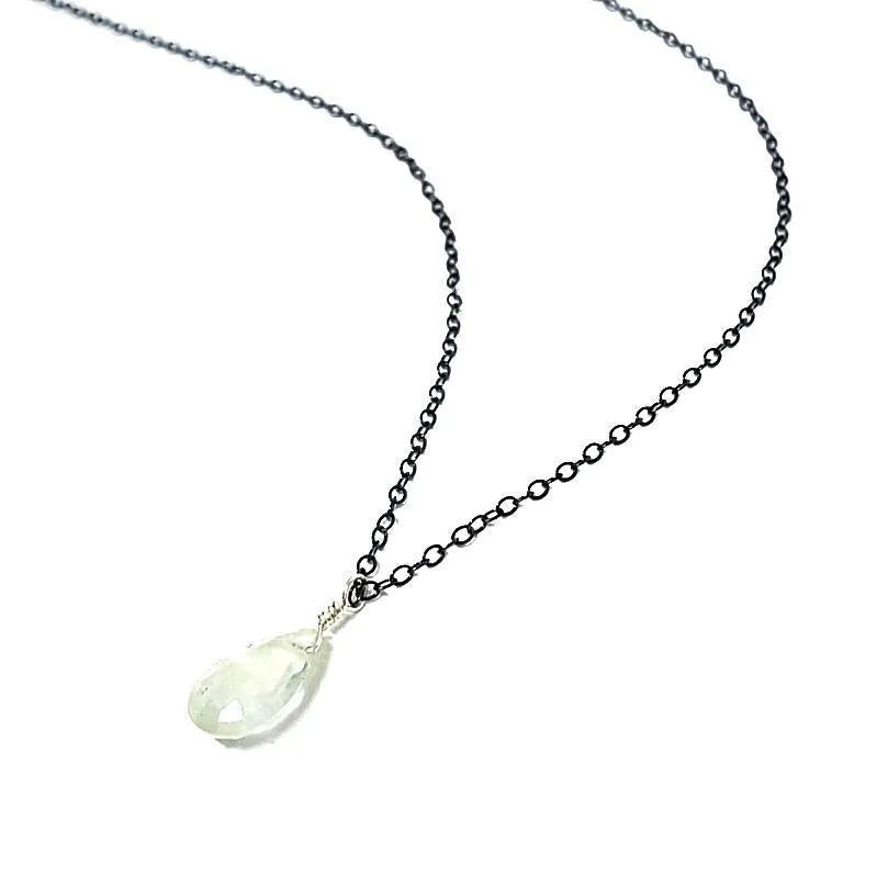 Necklace - Pale Green Prehnite Gemstone Oxidized Sterling by Foamy Wader