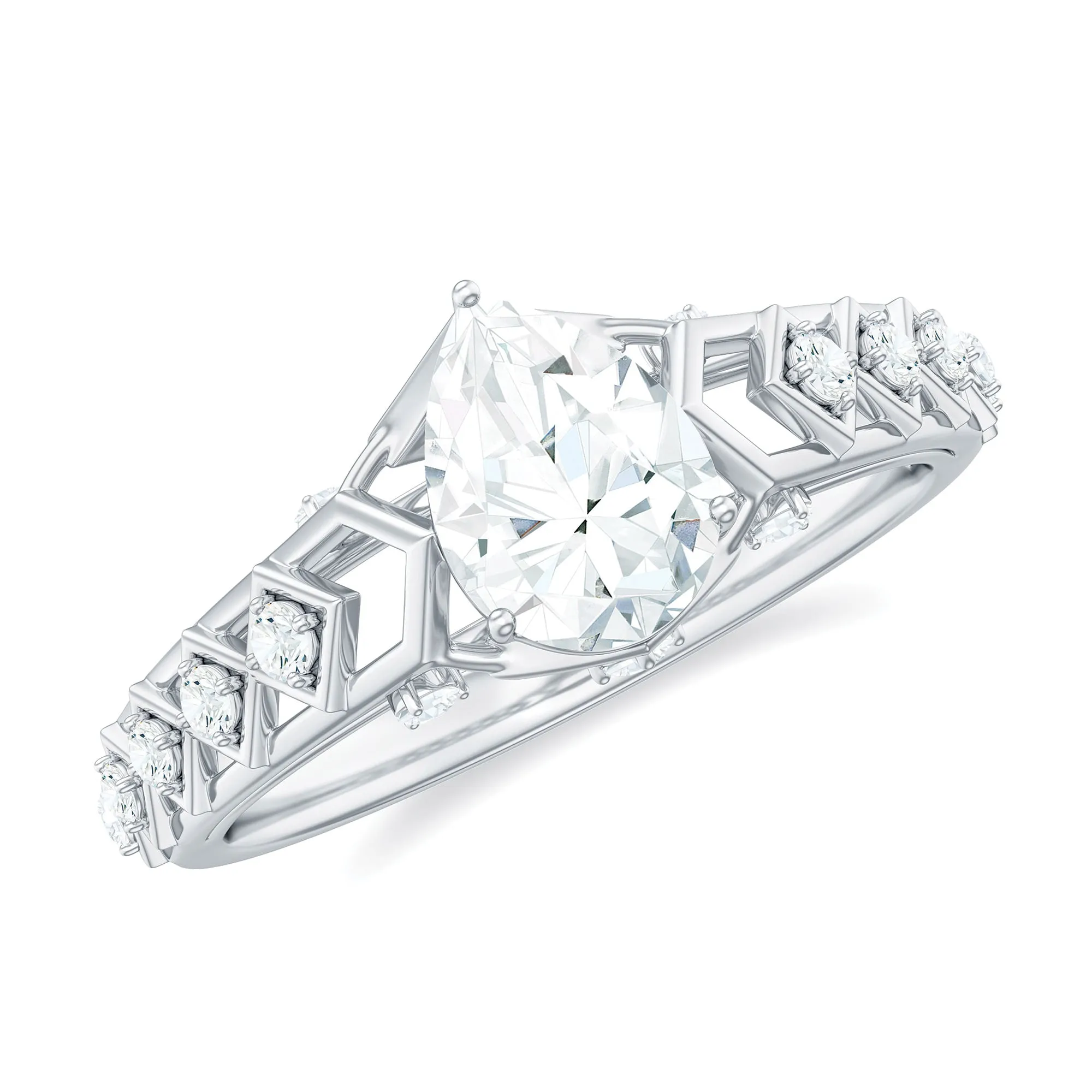 Pear Cut Certified Moissanite Gold Solitaire Engagement Ring