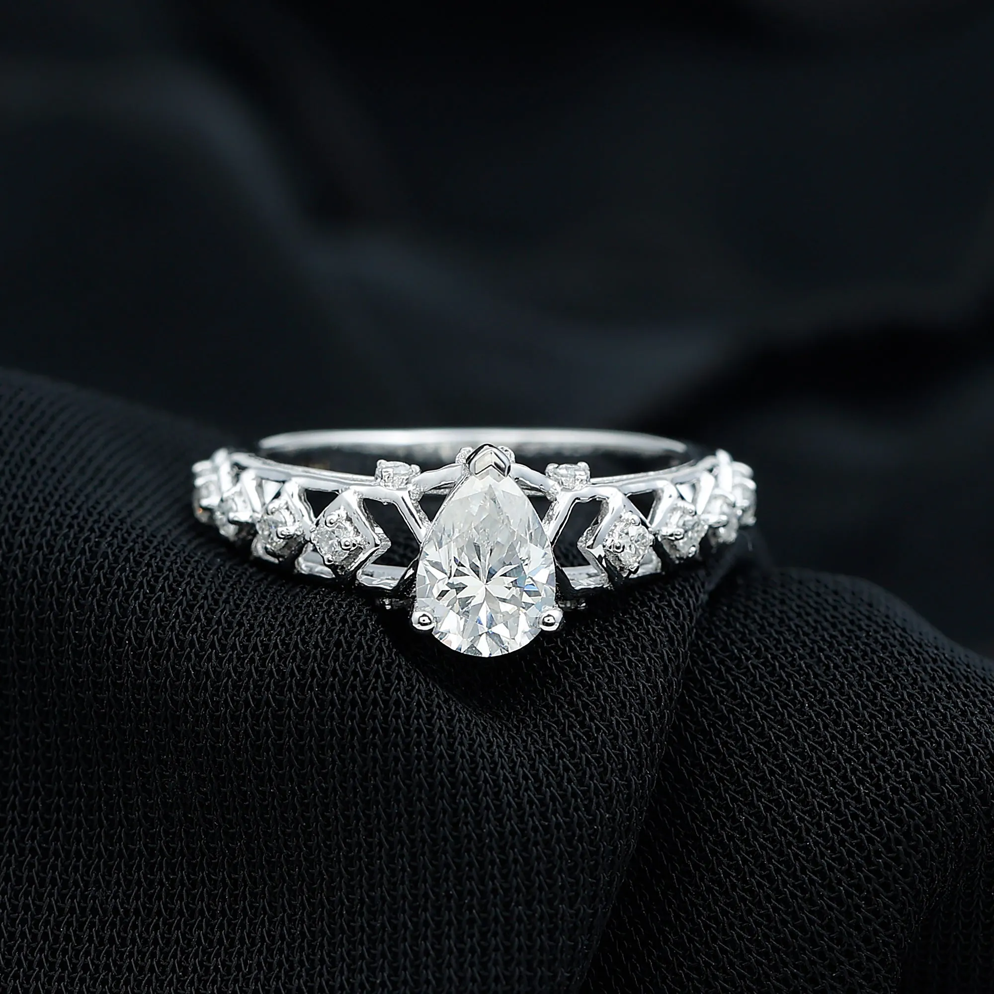 Pear Cut Certified Moissanite Gold Solitaire Engagement Ring