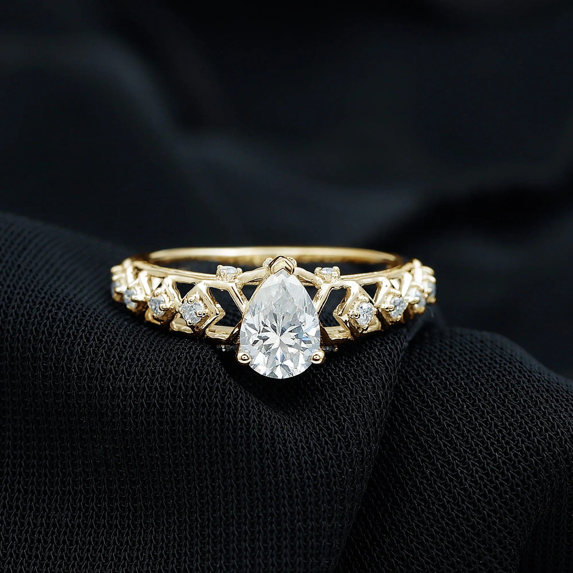 Pear Cut Certified Moissanite Gold Solitaire Engagement Ring