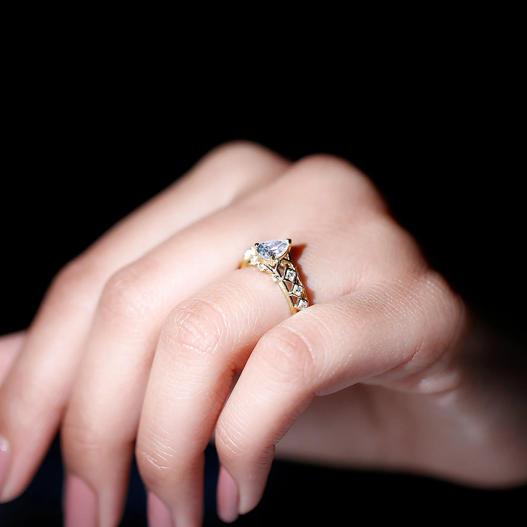 Pear Cut Certified Moissanite Gold Solitaire Engagement Ring