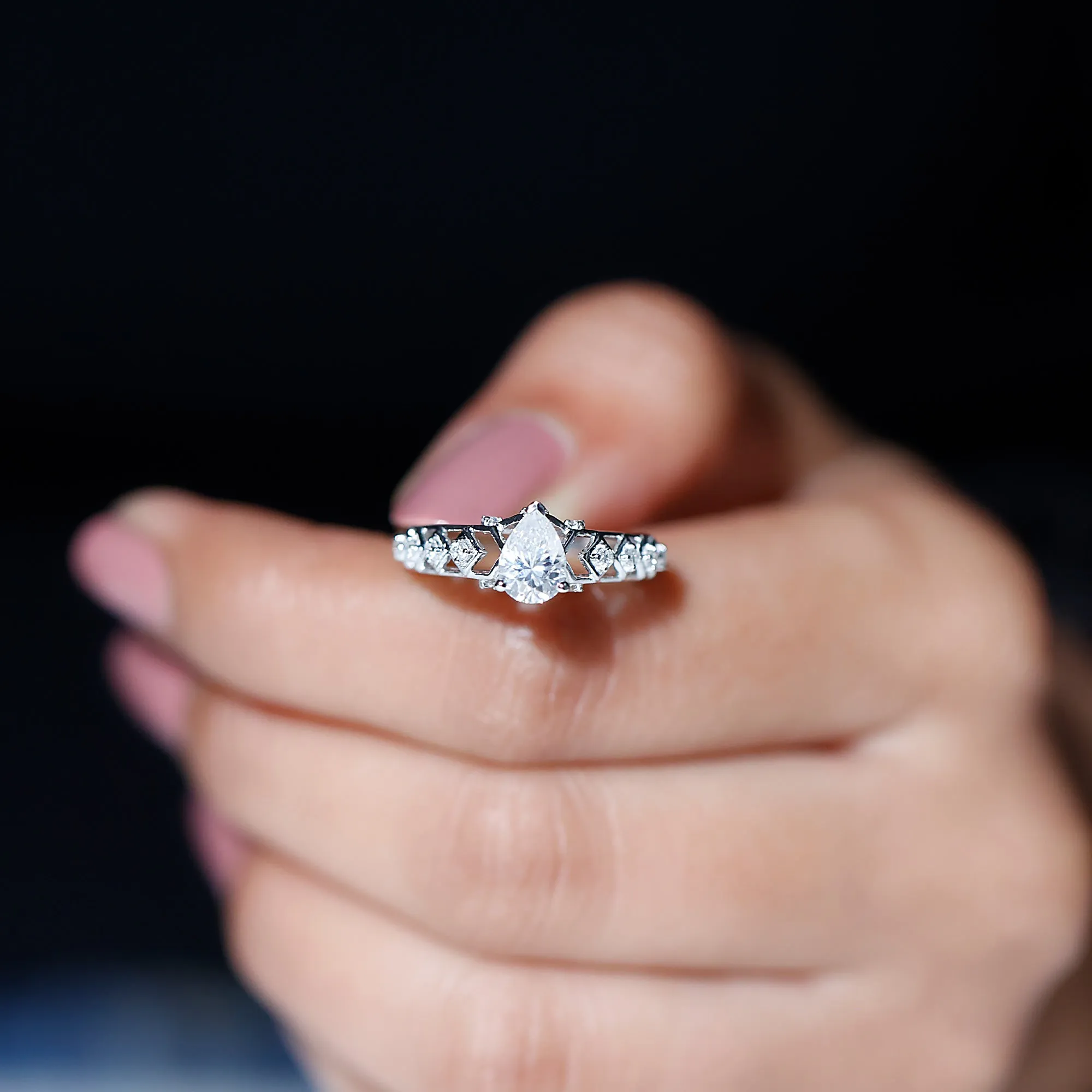 Pear Cut Certified Moissanite Gold Solitaire Engagement Ring