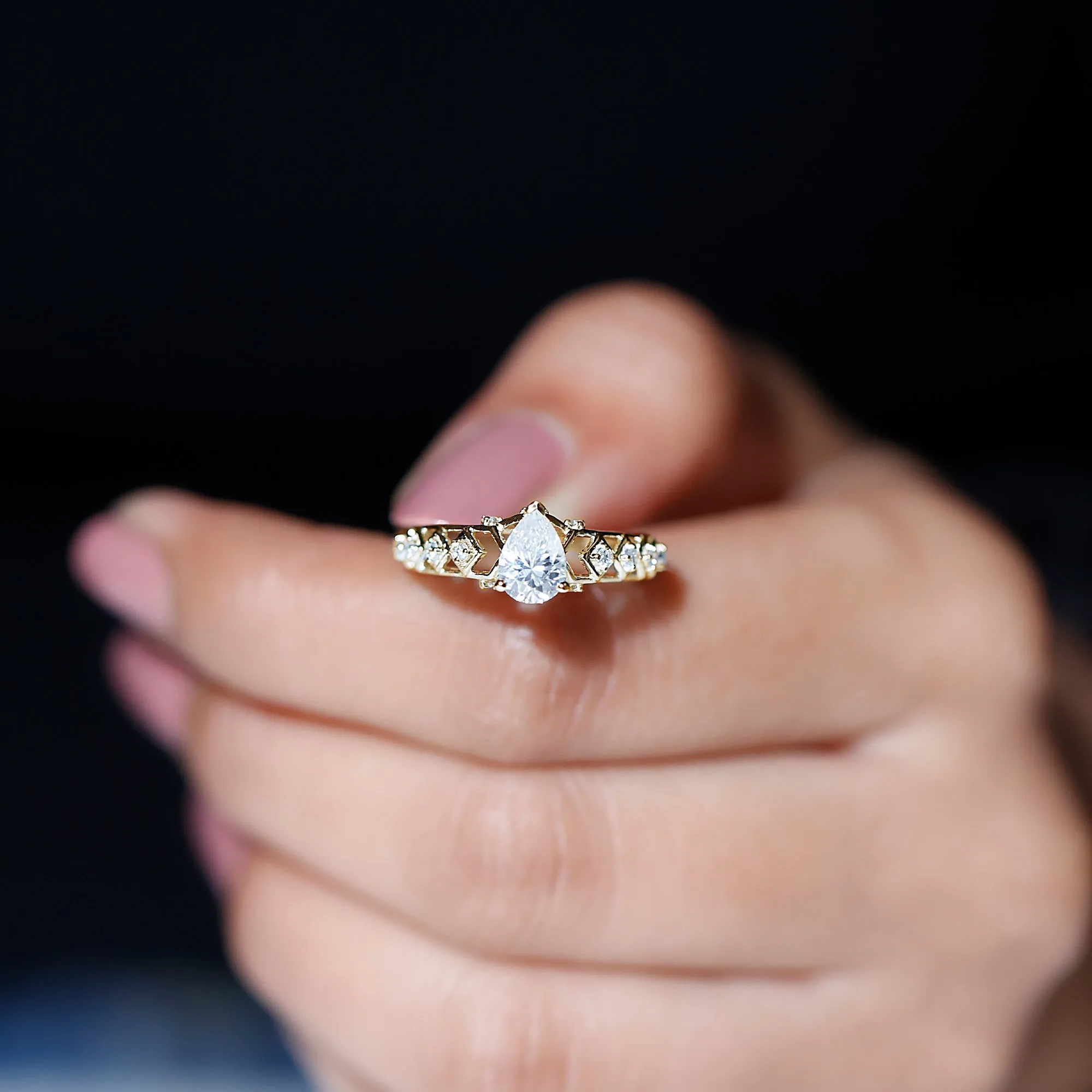 Pear Cut Certified Moissanite Gold Solitaire Engagement Ring