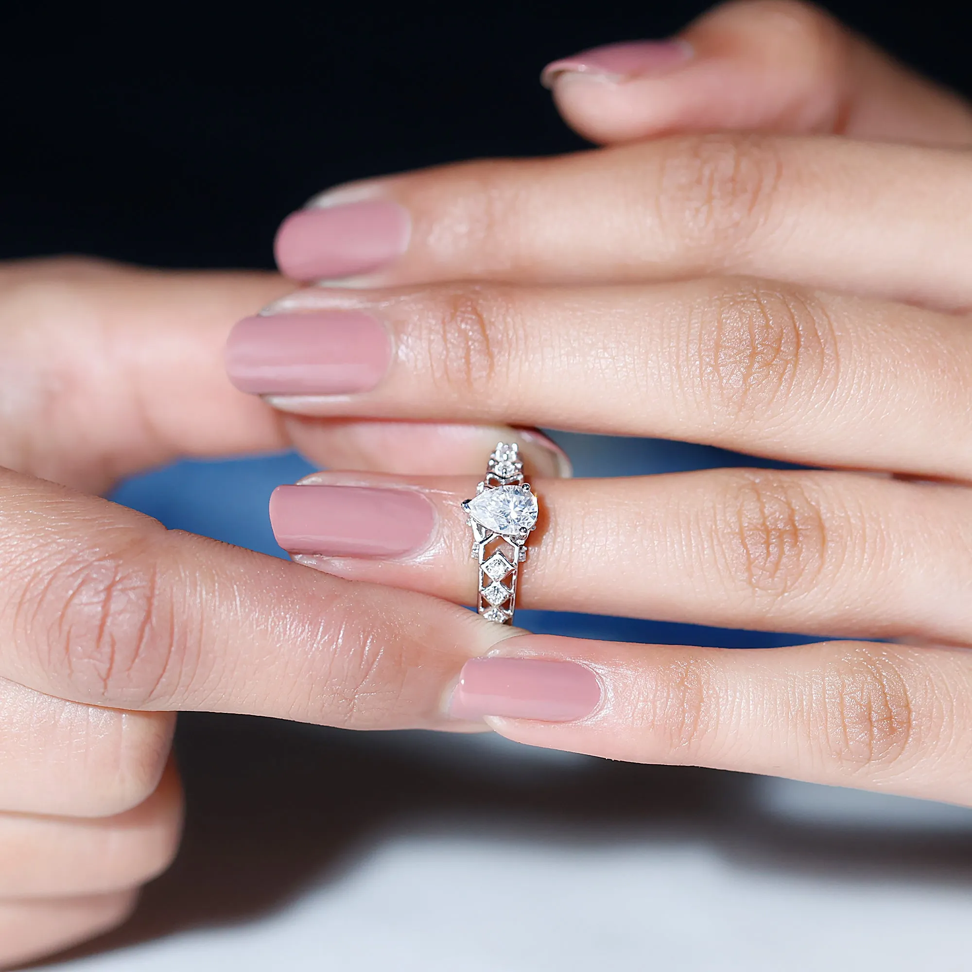 Pear Cut Certified Moissanite Gold Solitaire Engagement Ring