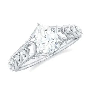 Pear Cut Certified Moissanite Gold Solitaire Engagement Ring