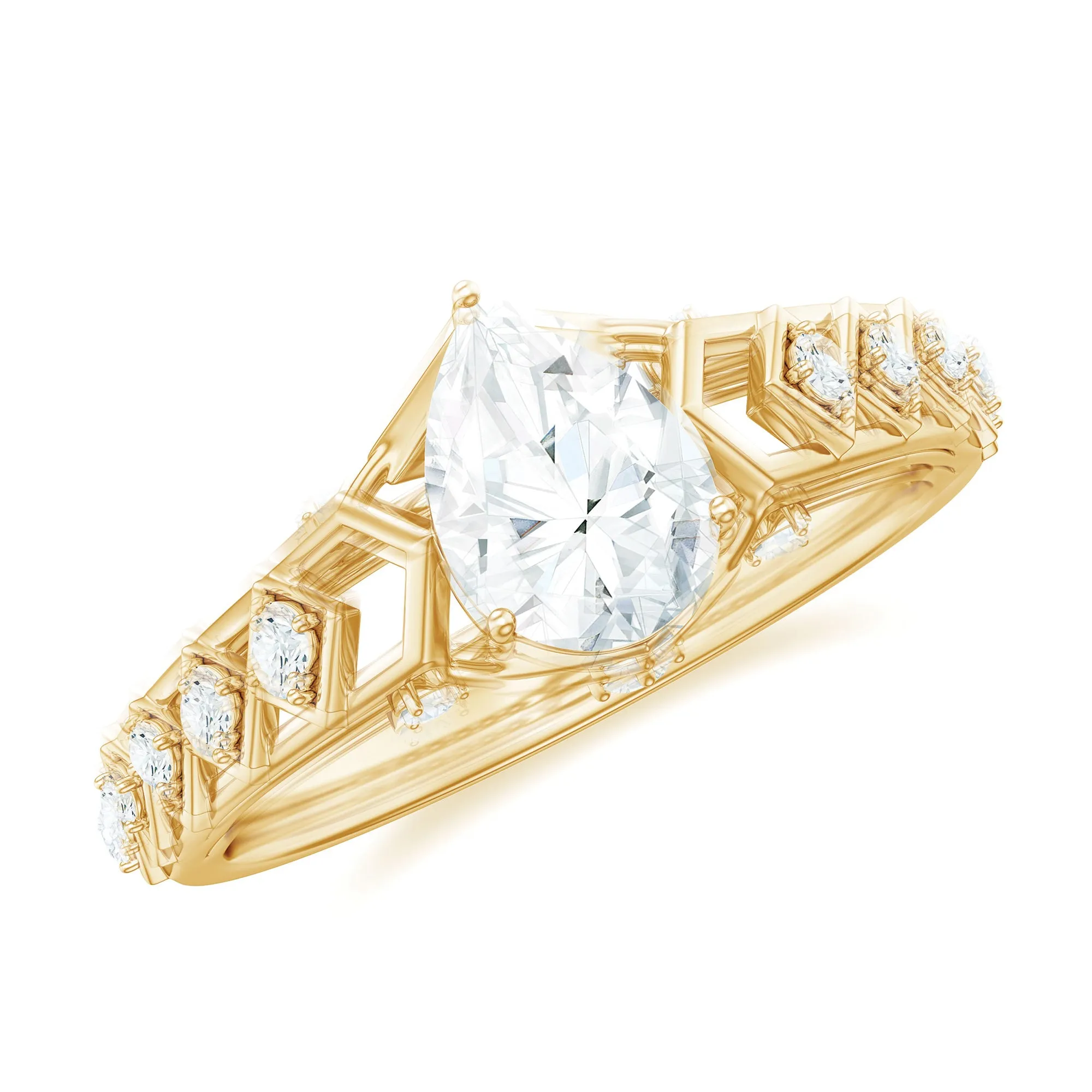 Pear Cut Certified Moissanite Gold Solitaire Engagement Ring
