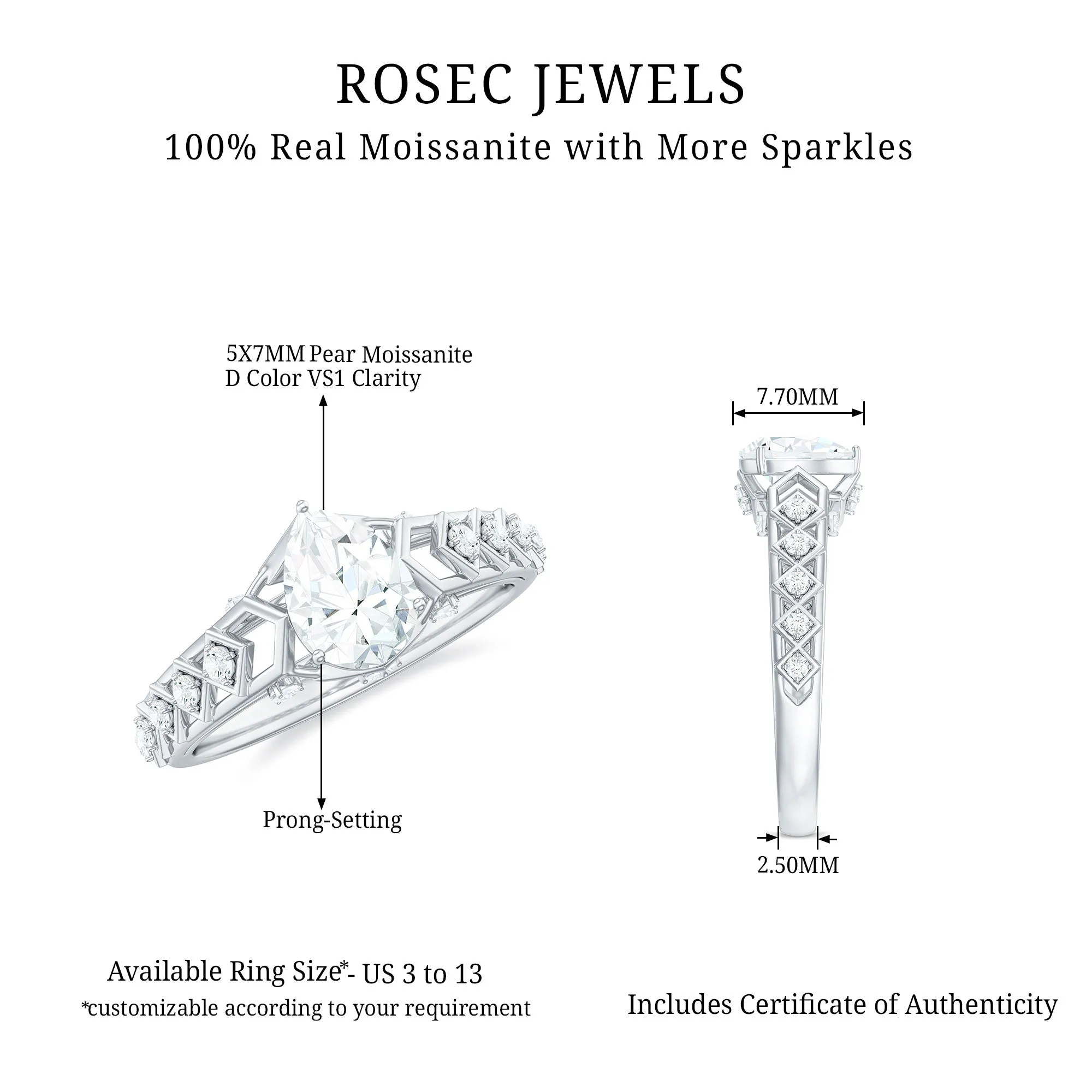 Pear Cut Certified Moissanite Gold Solitaire Engagement Ring