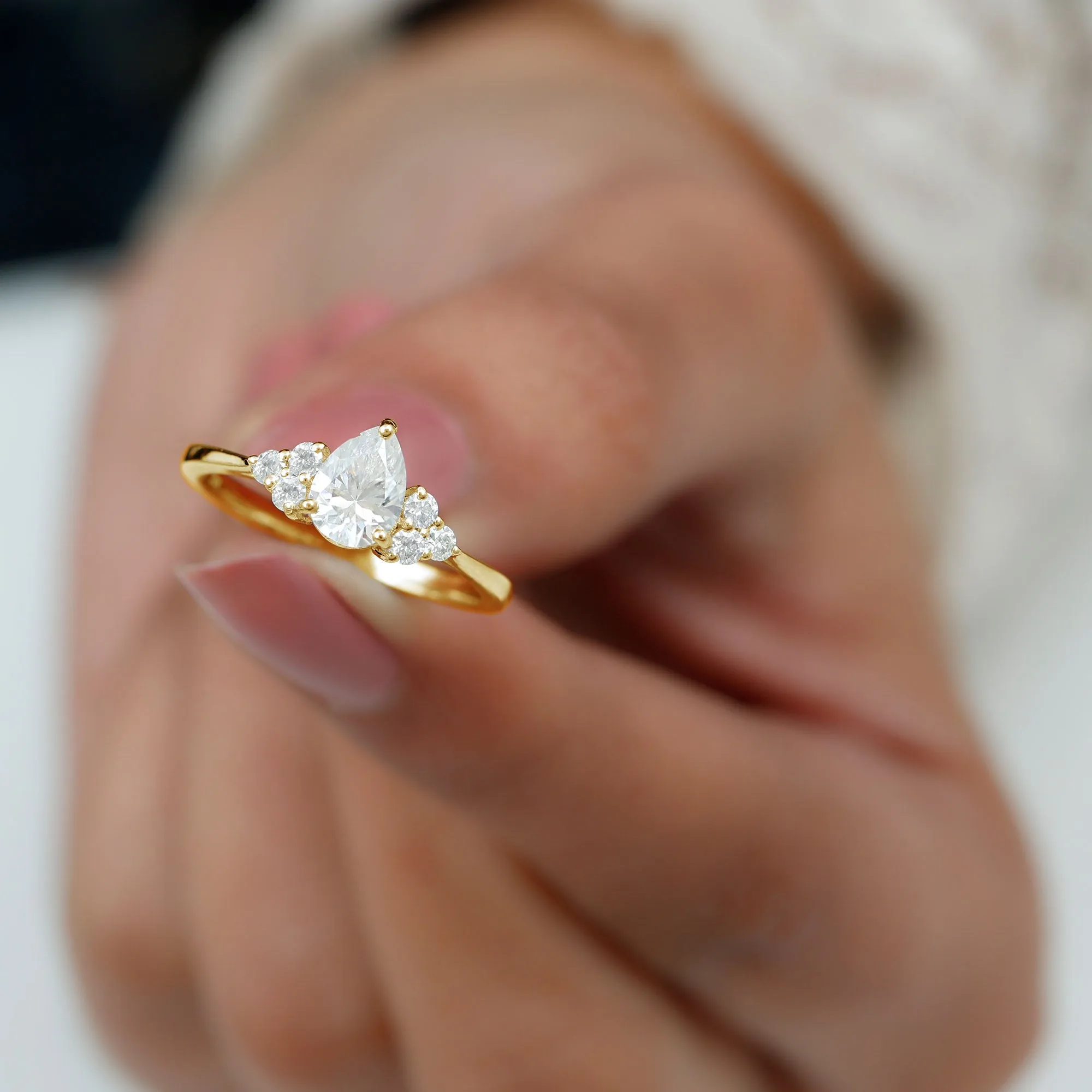 Pear Cut Lab Grown Diamond Trio Engagement Ring