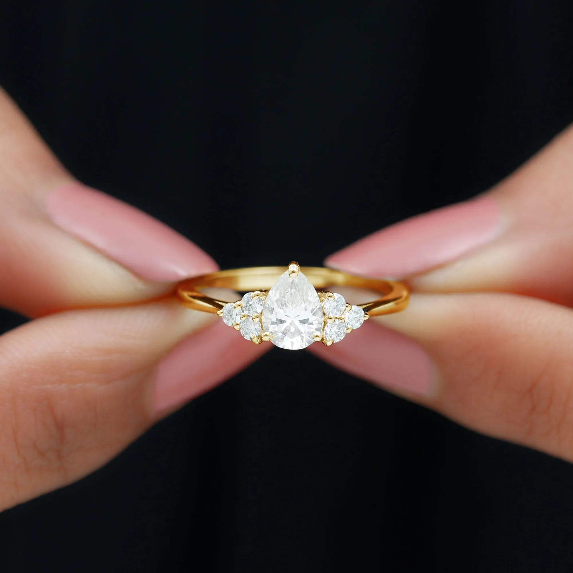 Pear Cut Lab Grown Diamond Trio Engagement Ring
