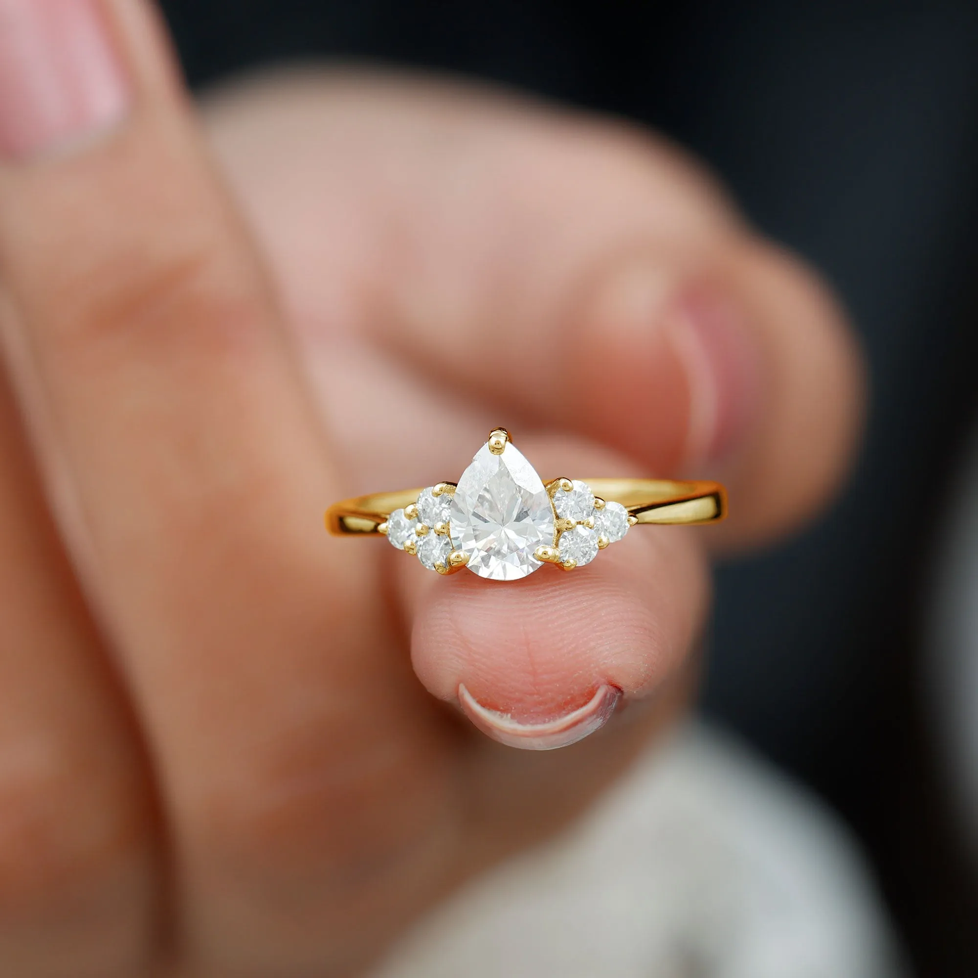 Pear Cut Lab Grown Diamond Trio Engagement Ring