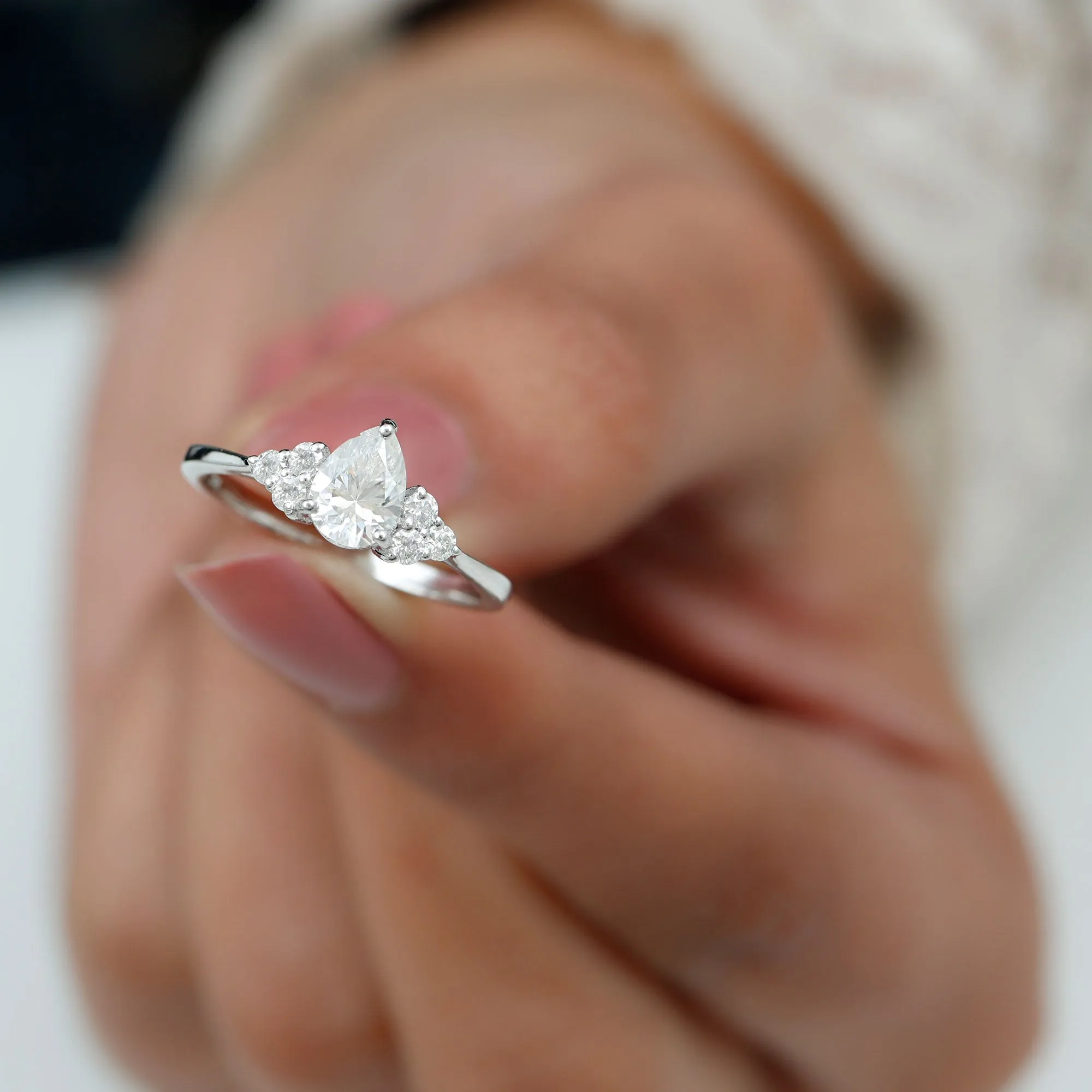 Pear Cut Lab Grown Diamond Trio Engagement Ring